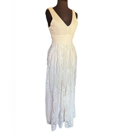 Altar'd State Lace Crochet Boho Glam Maxi Dress Womens Size S Romantic Coquette - Picture 2 of 11